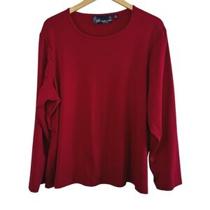 Susan Graver Style Long Sleeve Top Womens 2X Red Pullover Stretch Comfort Travel
